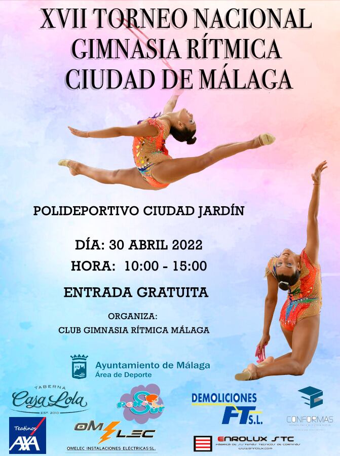 El torneo nacional de gimnasia rítmica Ciudad de Málaga el sábado en el pabellón de Ciudad Jardín