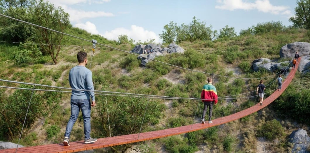 Infografía del puente colgante de Almonaster la Real
