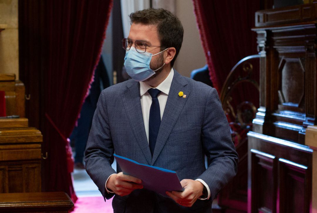 El vicepresidente de la Generalitat en funciones, Pere Aragonès, durante la Diputación Permanente del Parlament en febrero.