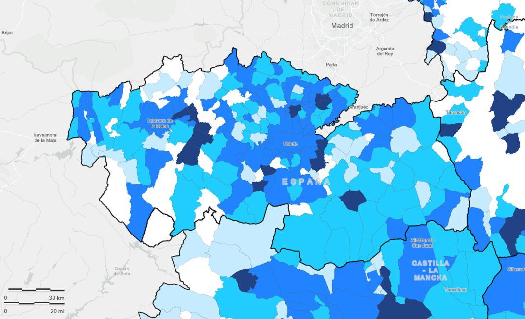 Mapa de incidencia acumulada de la provincia de Toledo