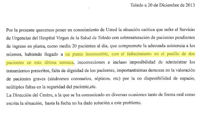 Carta firmada por nueve médicos del servicio de Urgencias