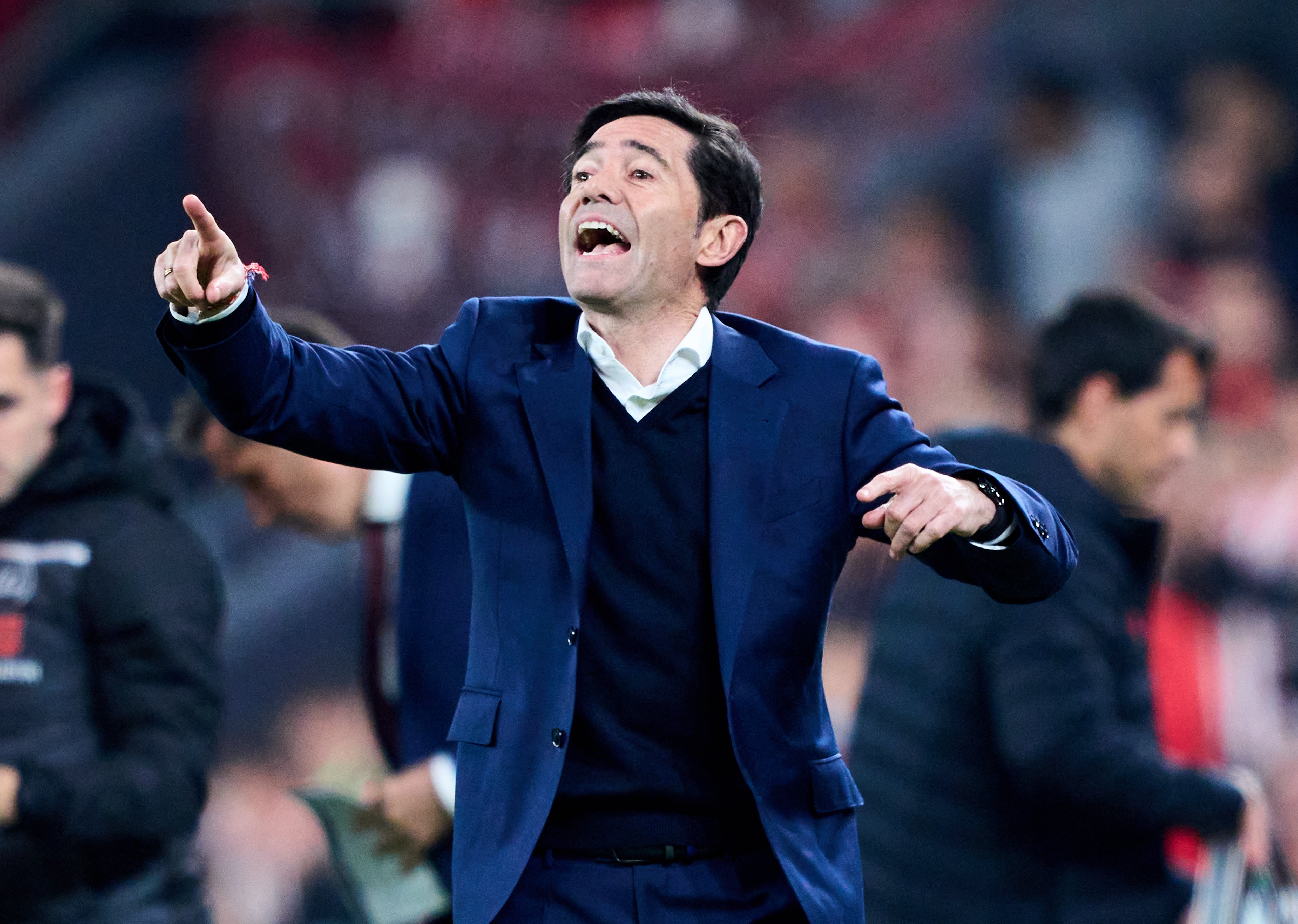 BILBAO, SPAIN - APRIL 30: Head coach Marcelino Garcia Toral of Athletic Club reacts during the LaLiga Santander match between Athletic Club and Club Atletico de Madrid at San Mames Stadium on April 30, 2022 in Bilbao, Spain. (Photo by Juan Manuel Serrano Arce/Getty Images)