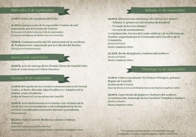 Programación conmemoración 770 aniversario Castelló