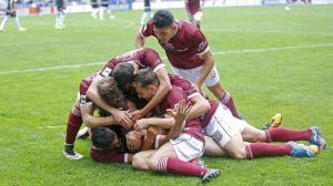 Los jugadores del Pontevedra celebran un gol de la presente temporada