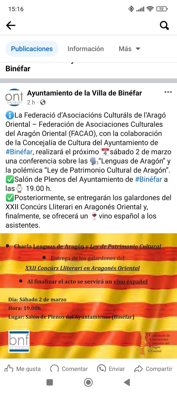 CHA denuncia el acto programado por el Ayuntamiento de Binéfar