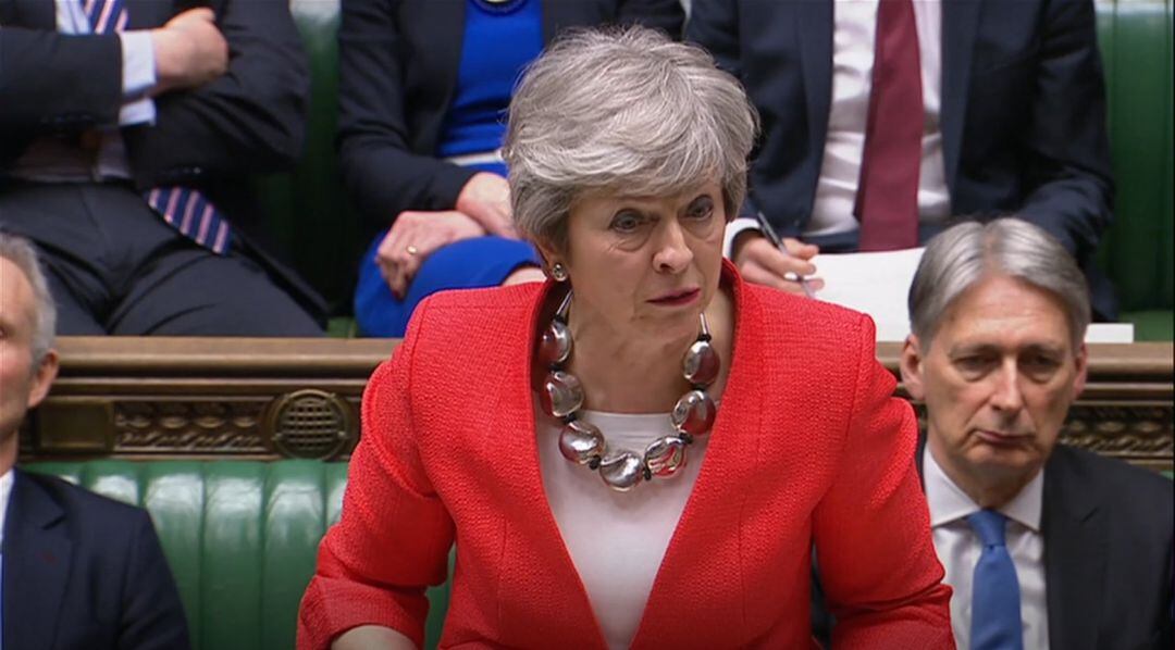 Theresa May durante su intervención en el debate sobre el Brexit