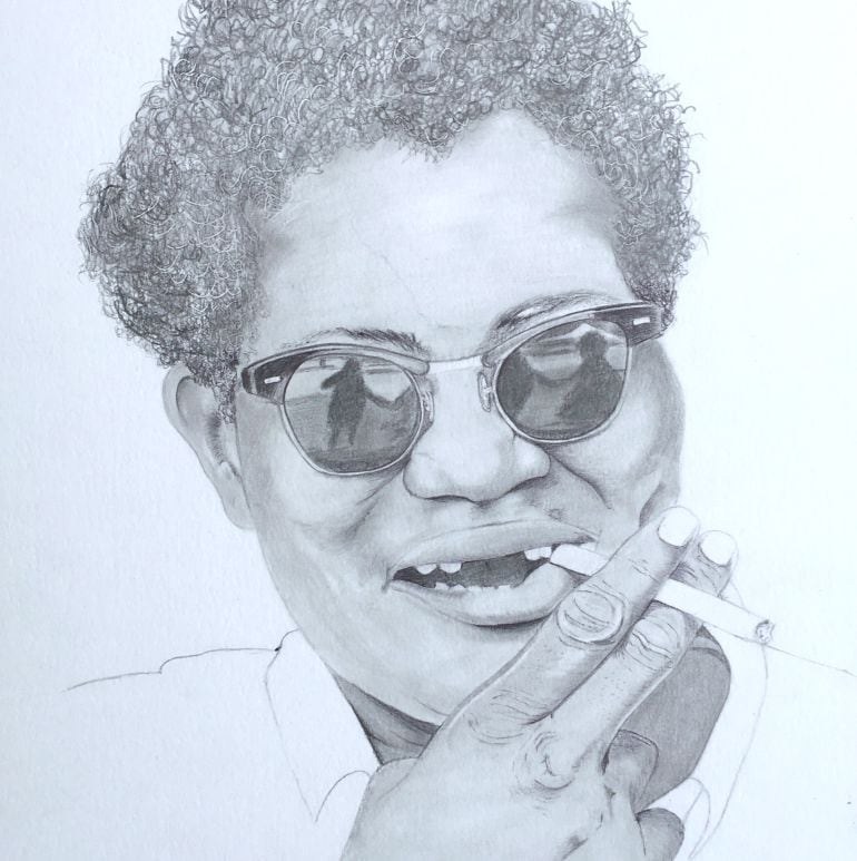 Ilustración a lápiz de Big Mama Thornton