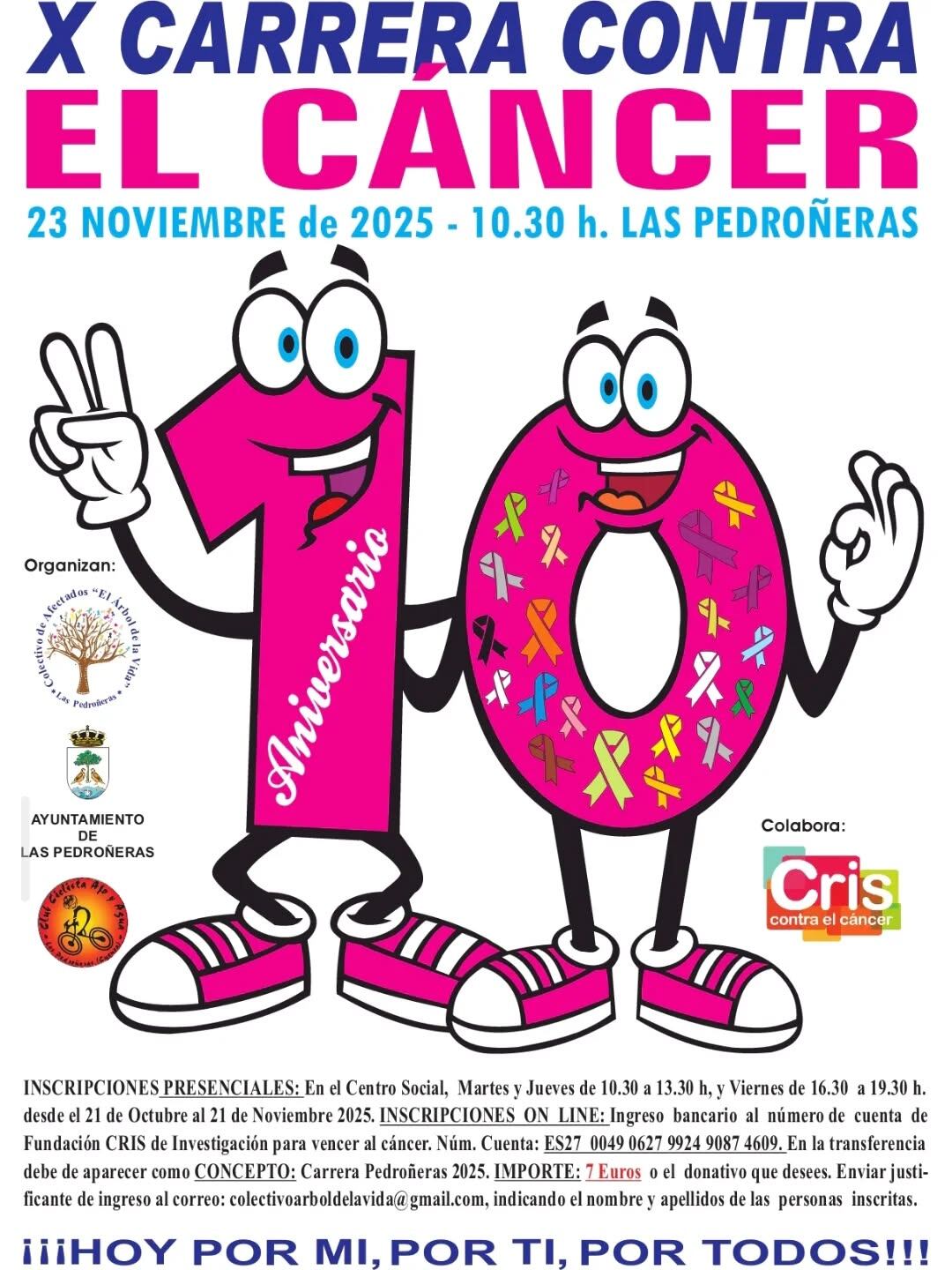 Cartel de la 10ª Carrera contra el cáncer en Las Pedroñeras