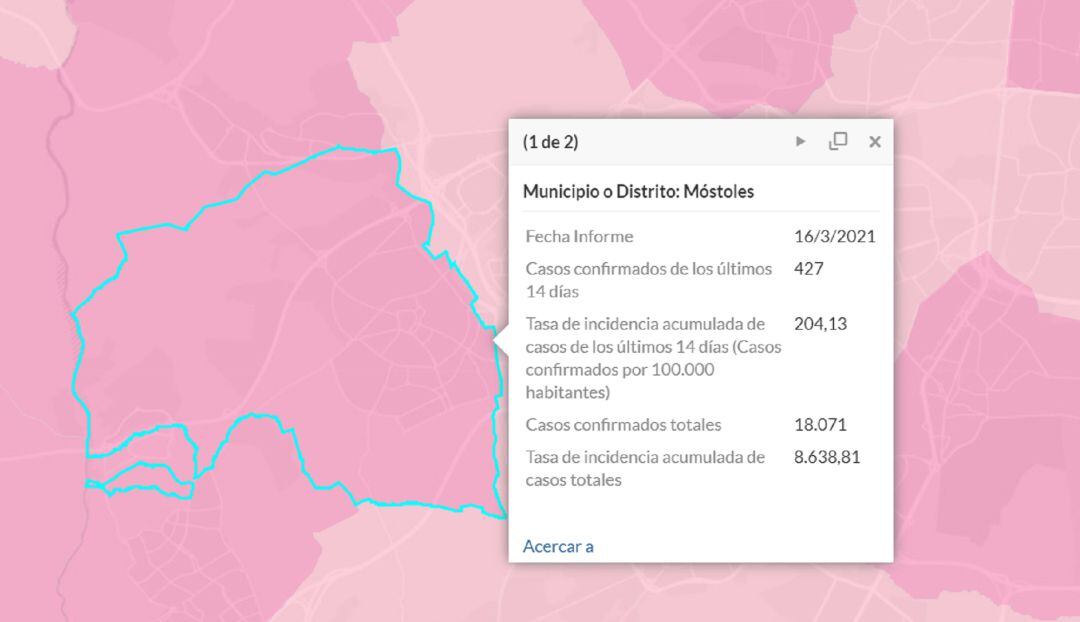 Situación epidemiológica en Móstoles a 16 de marzo de 2021