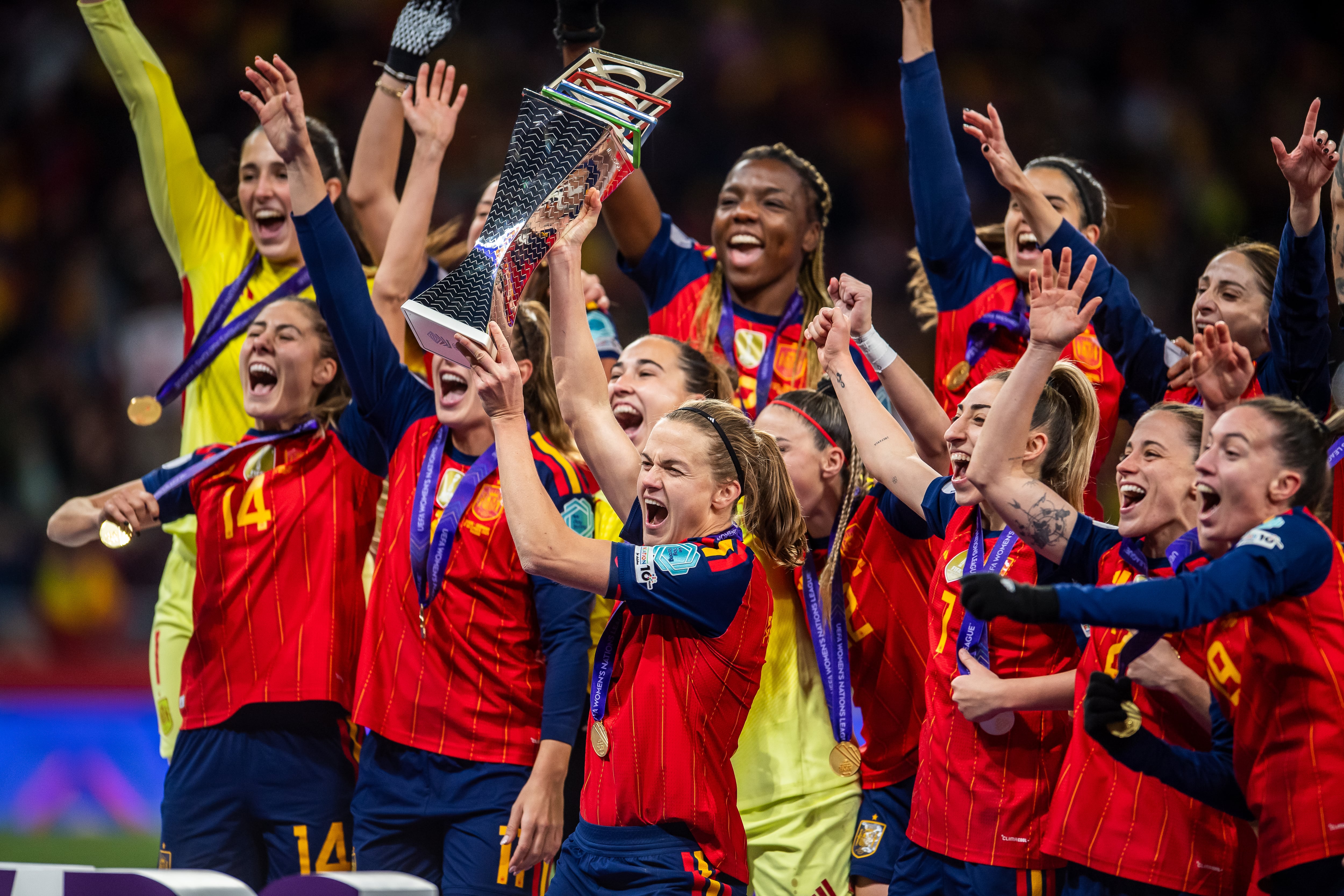 La selección española celebra el triunfo frente a Alemania en la final de la Nations League