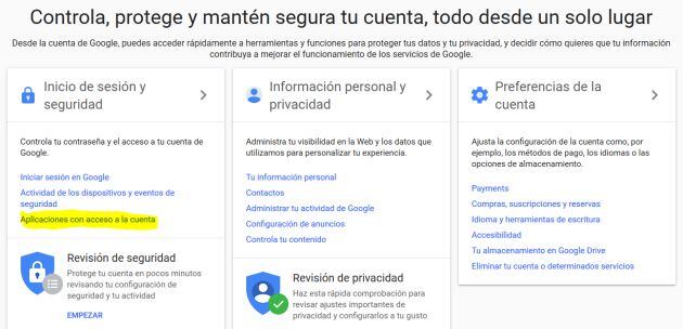 Escoge la opción &#039;Aplicaciones con acceso a la cuenta&#039;.