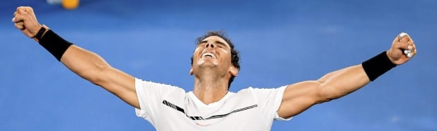 Nadal celebra la victoria ante Dimitrov