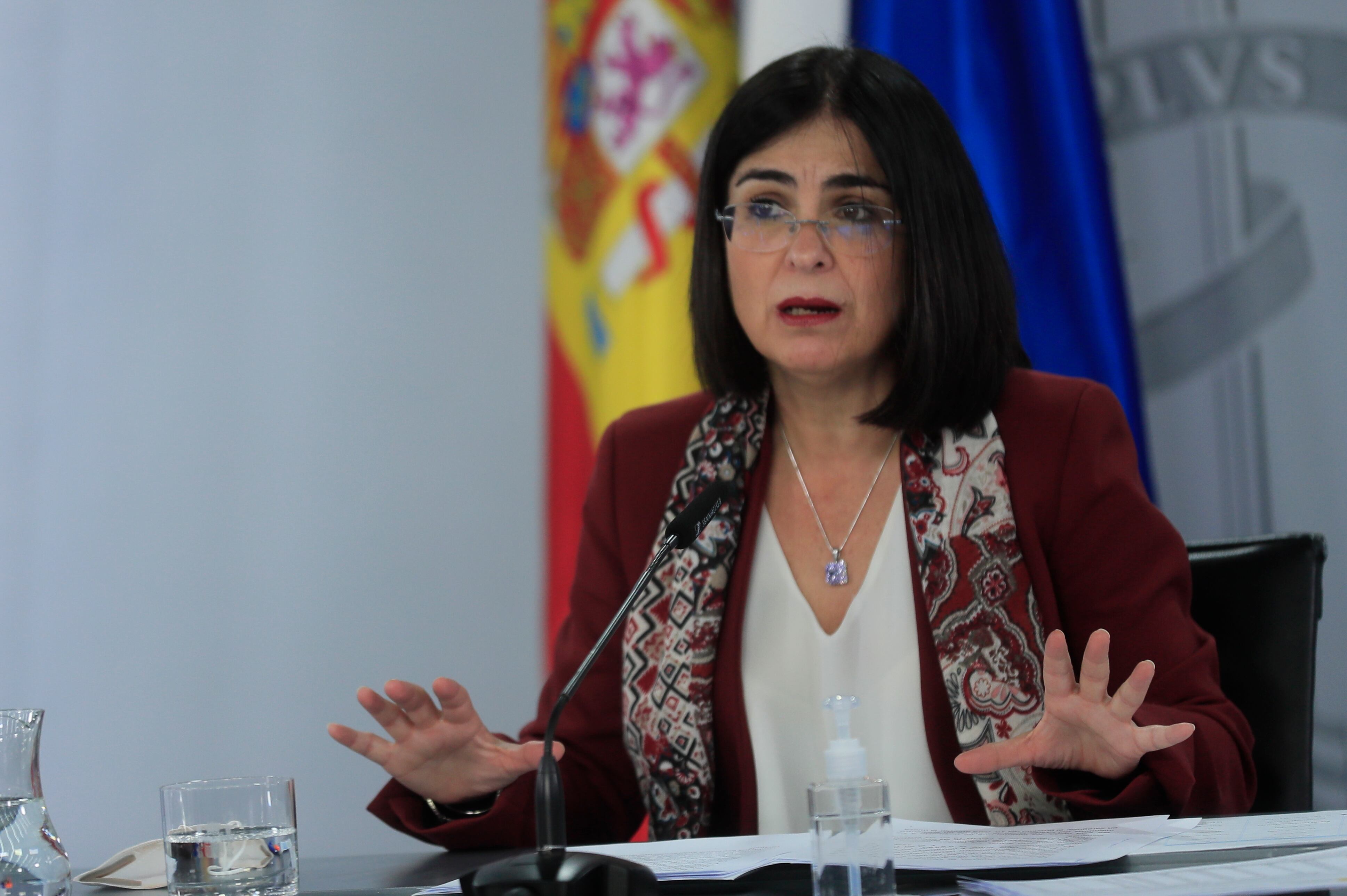 La ministra de Sanidad, Carolina Darias, ofrece una rueda de prensa tras el Consejo Interterritorial del Sistema Nacional de Salud, este miércoles en Madrid.