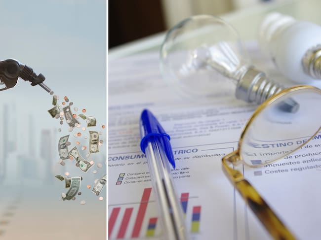 Un surtidor de combustible y una factura de la luz.