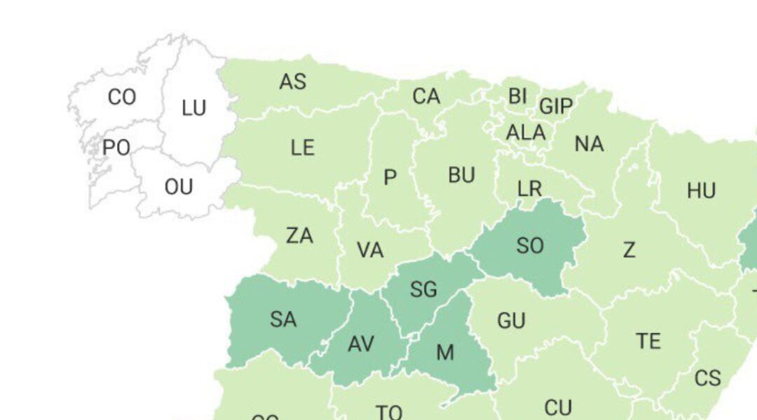 Mapa de transición a la nueva normalidad en vigor desde el lunes 15 de junio: León, Palencia, Burgos, Zamora y Valladolid en fase 3. Salamanca, Ávila, Segovia y Soria se quedan en fase 2