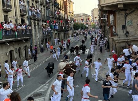 Los toros del Conde la Corte han corrido el primer encierro de estas fiestas en Tafalla