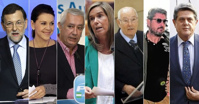 Las siete piezas clave del PP en el &#039;caso Bárcenas&#039; - (de izquierda a derecha) - Mariano Rajoy, María Dolores de Cospedal, Javier Arenas, Ana Mato, José Manuel Romay Beccaría, Cristóbal Páez y Federico Trillo