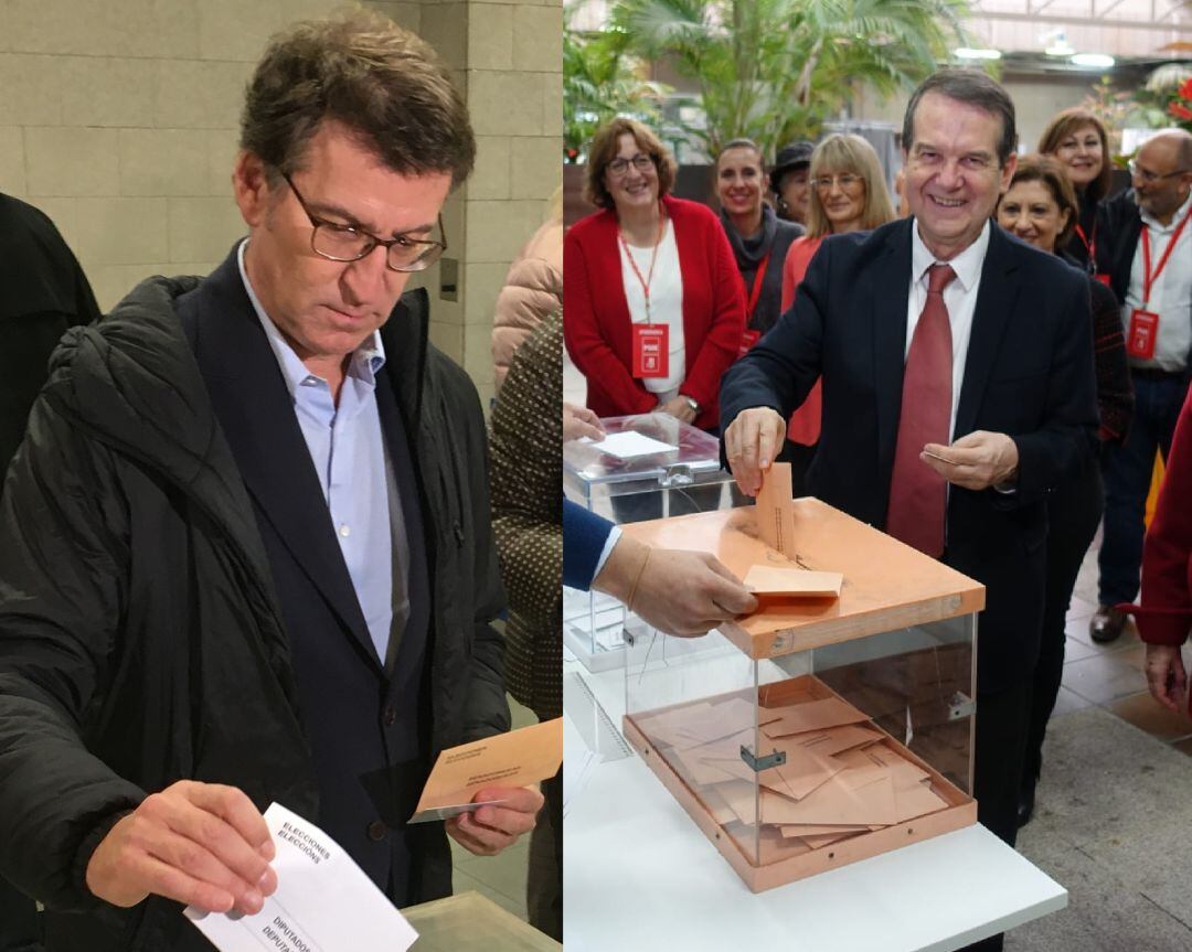 El presidente de la Xunta de Galicia, Alberto Núñez Feijoo (izq.) y el alcalde de Vigo, Abel Caballero (der.)