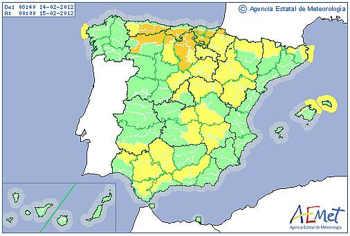 Alertas previstas para este martes por Aemet