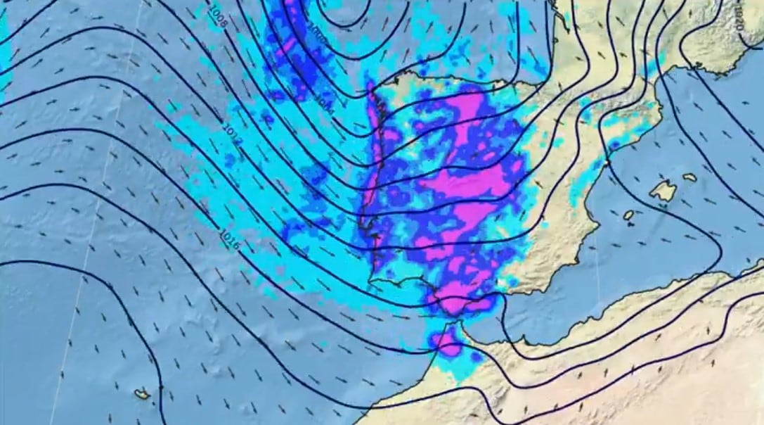 Desde la tarde de este martes un frente frío con lluvias barrerá la Península de oeste a este.