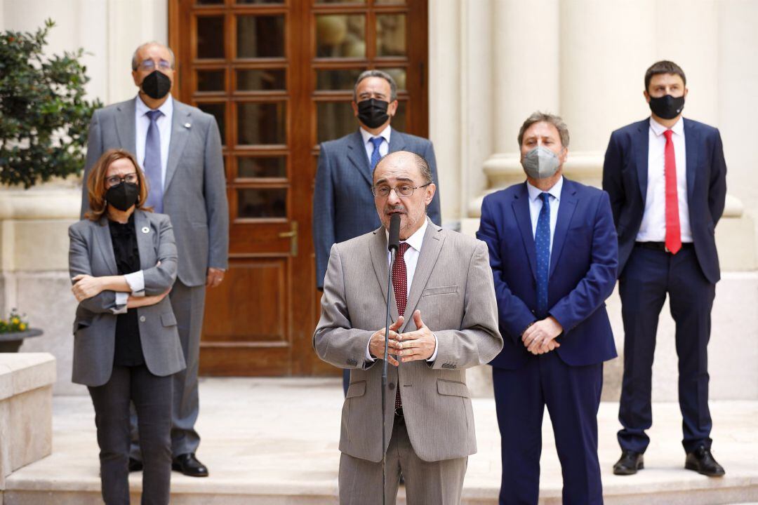 Javier Lambán este lunes en el acto en Zaragoza.