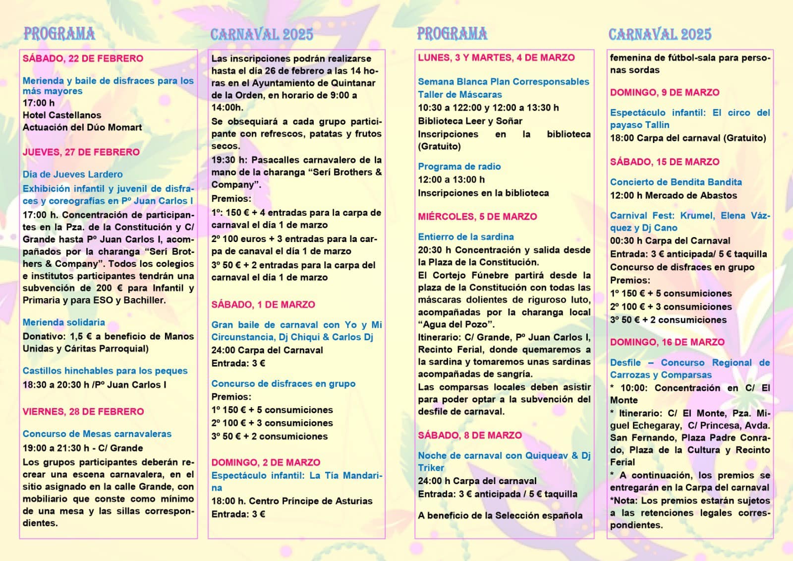 Programación del carnaval de Quintanar de la Orden