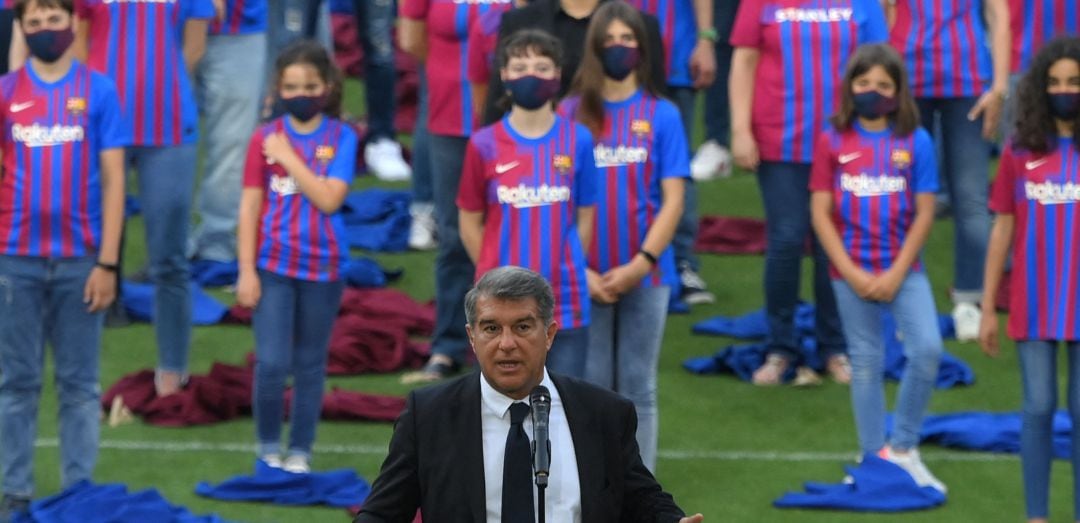 Joan Laporta, durante la presentación oficial de las equipaciones del Fútbol Club Barcelona