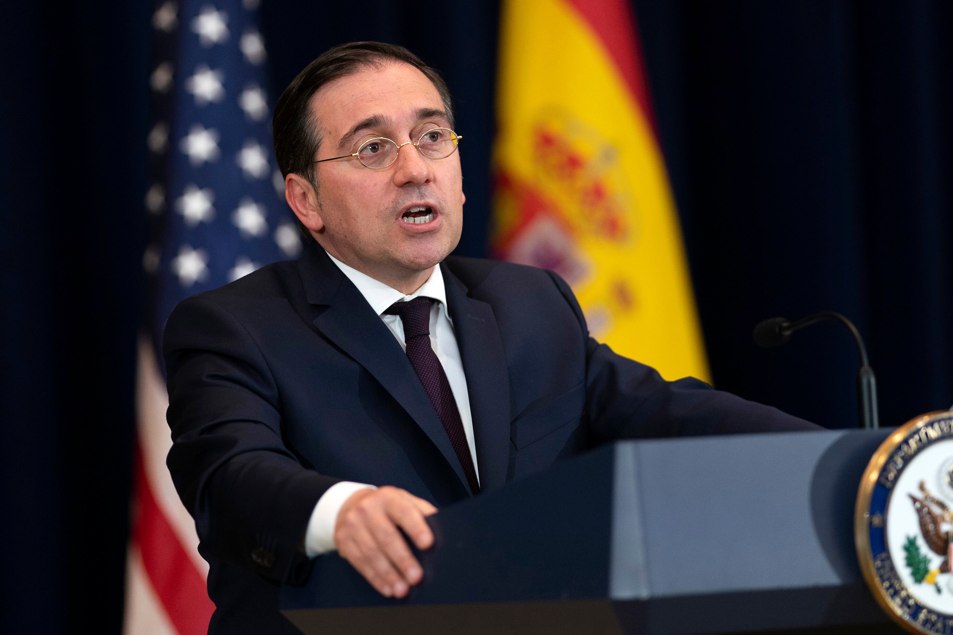 Washington Dc (United States), 10/05/2023.- Spanish Foreign Minister Jose Manuel Albares during a press conference with US Secretary of State Antony Blinken at the State Department, Washington DC, USA, 10 May 2023. (España, Estados Unidos) EFE/EPA/WILL OLIVER
