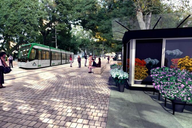 Recreación del paso del metro por la Alameda Principal de Málaga