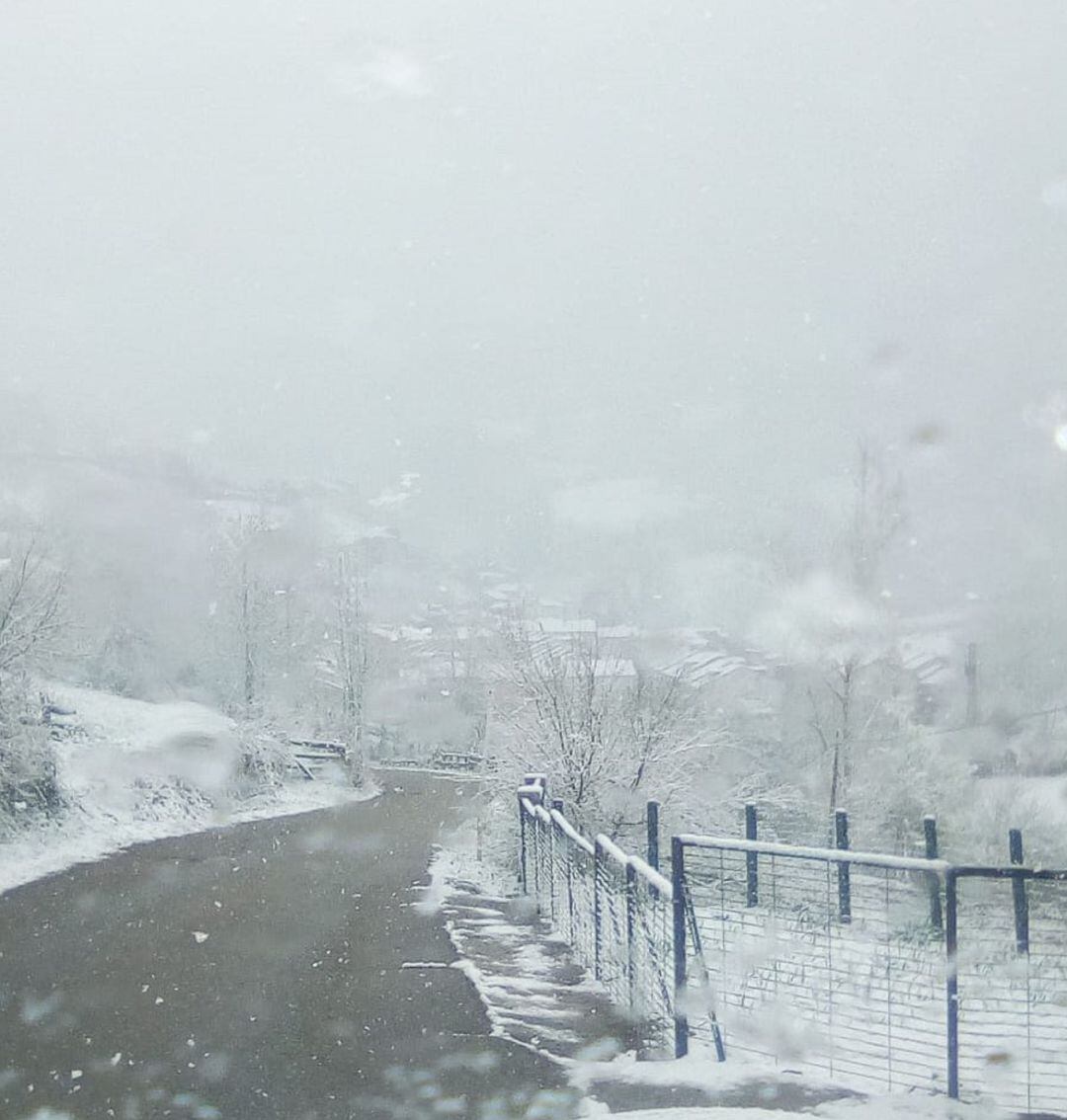 Aspecto de la carretera de acceso a Tarna este miércoles.