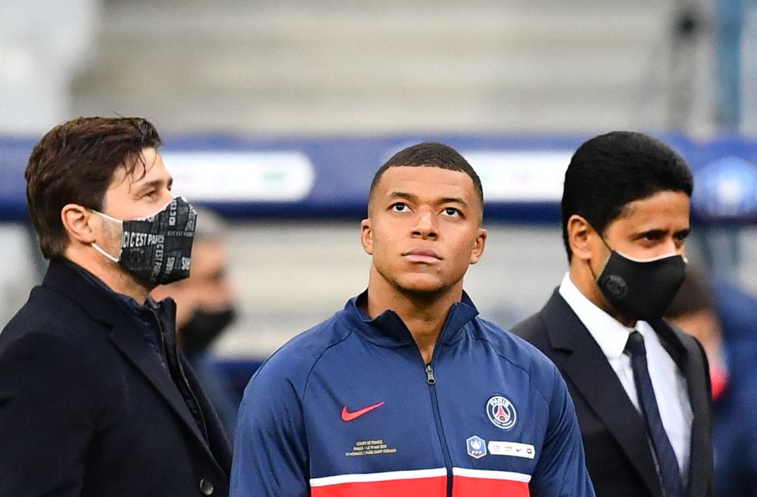 Al-Khelaifi, Mbappé y Pochettino, antes de un partido de liga