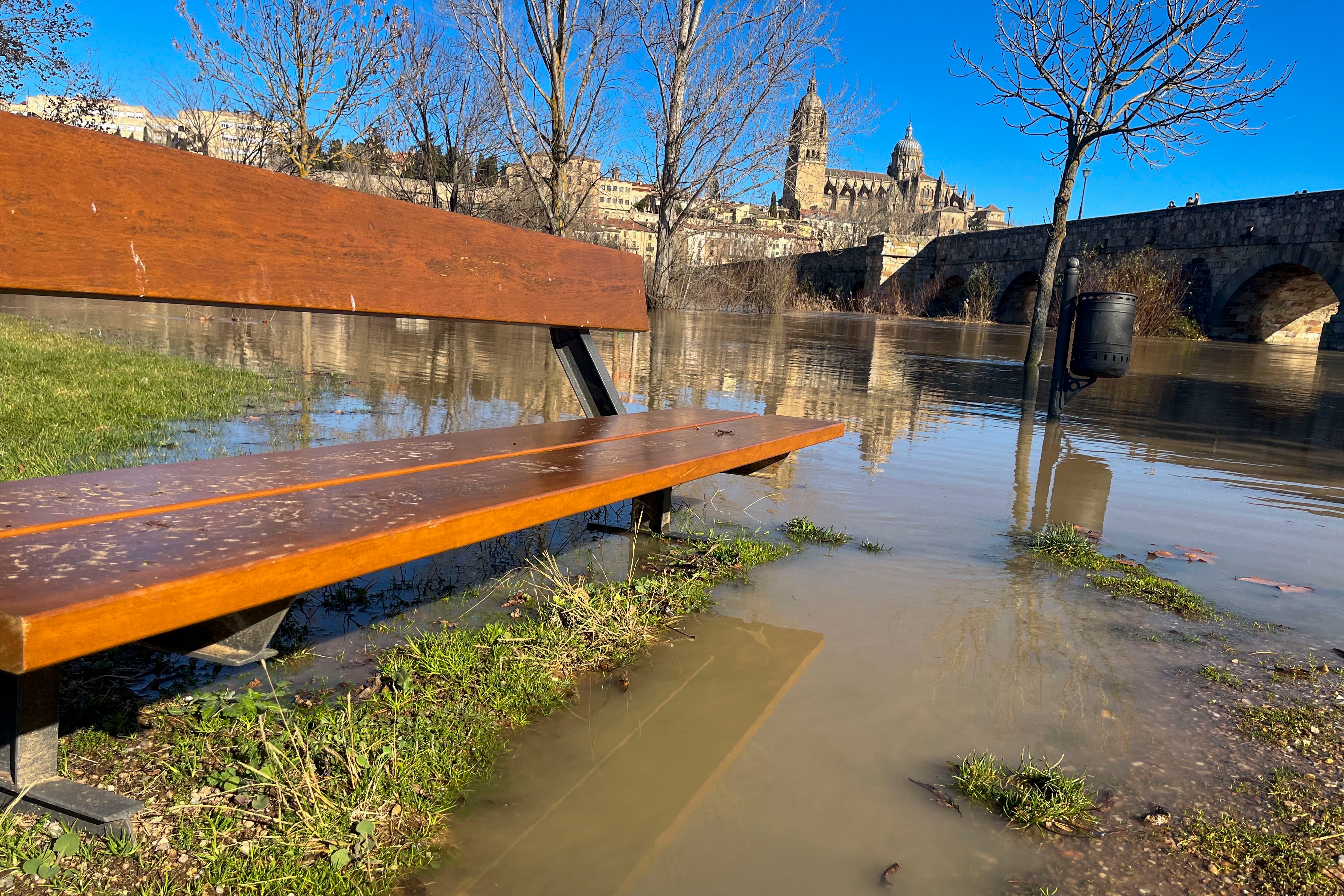 -FOTODELDÍA- SALAMANCA, 20/01/2024.- Vista de la crecida del río Tormes a su paso por Salamanca este viernes. EFE/JM García
