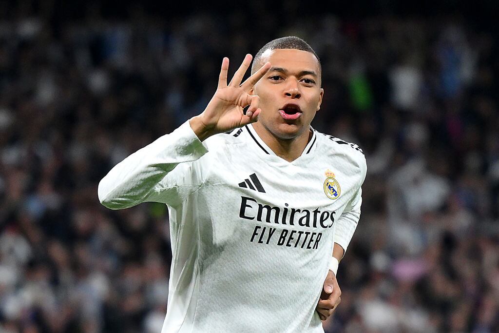 Kylian Mbappé celebra un gol en el Real Madrid-Manchester City de Champions