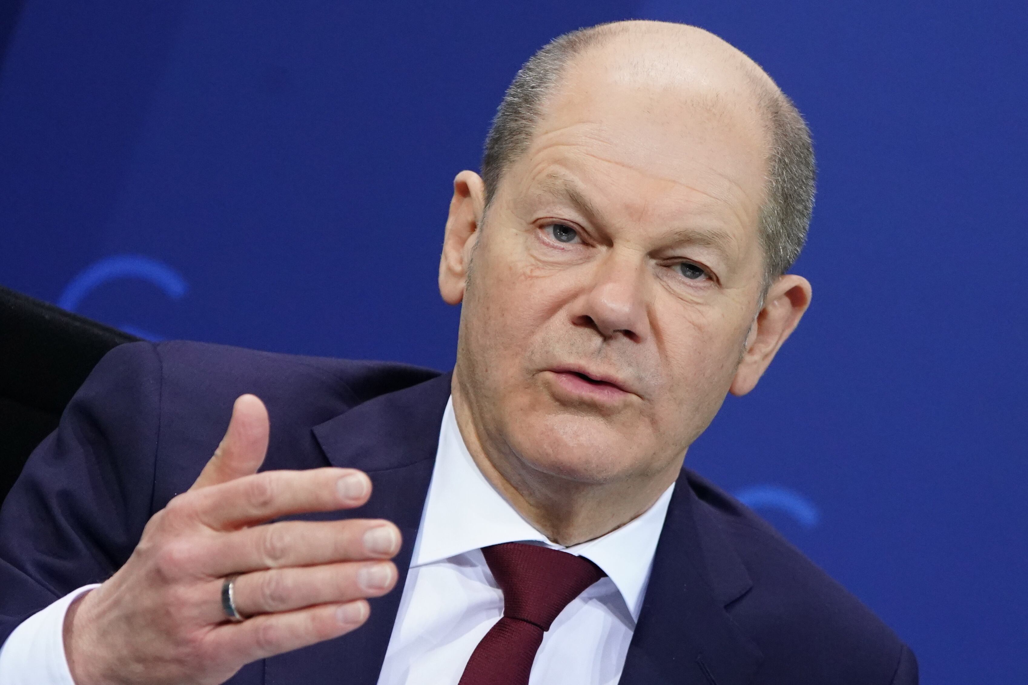 El canciller alemán Olaf Scholz, durante una rueda d eprensa, el pasado 24 de enero.