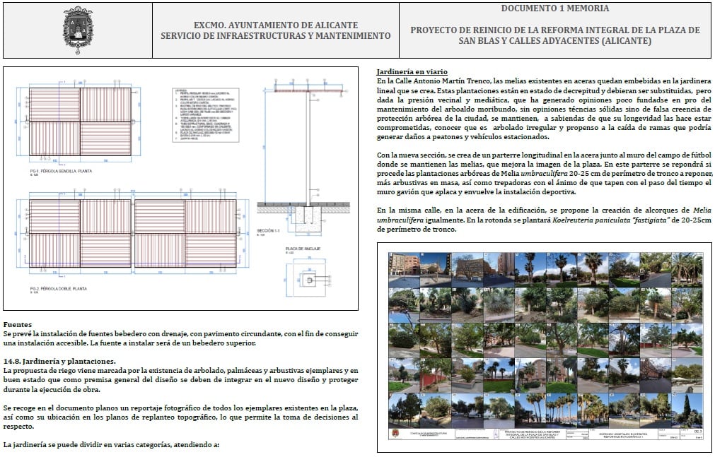 Pantallazo del proyecto de reforma de la plaza de San Blas donde se plantea mantener las melias