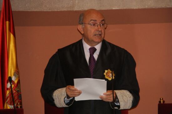 El president del TSJC, Miguel Ángel Gimeno, durant el seu discurs en l'acte institucional d'obertura de l'any judicial a Catalunya.