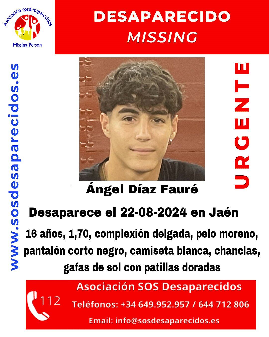 Cartel con el que se busca a Ángel Díaz Fauré, de 16 años.