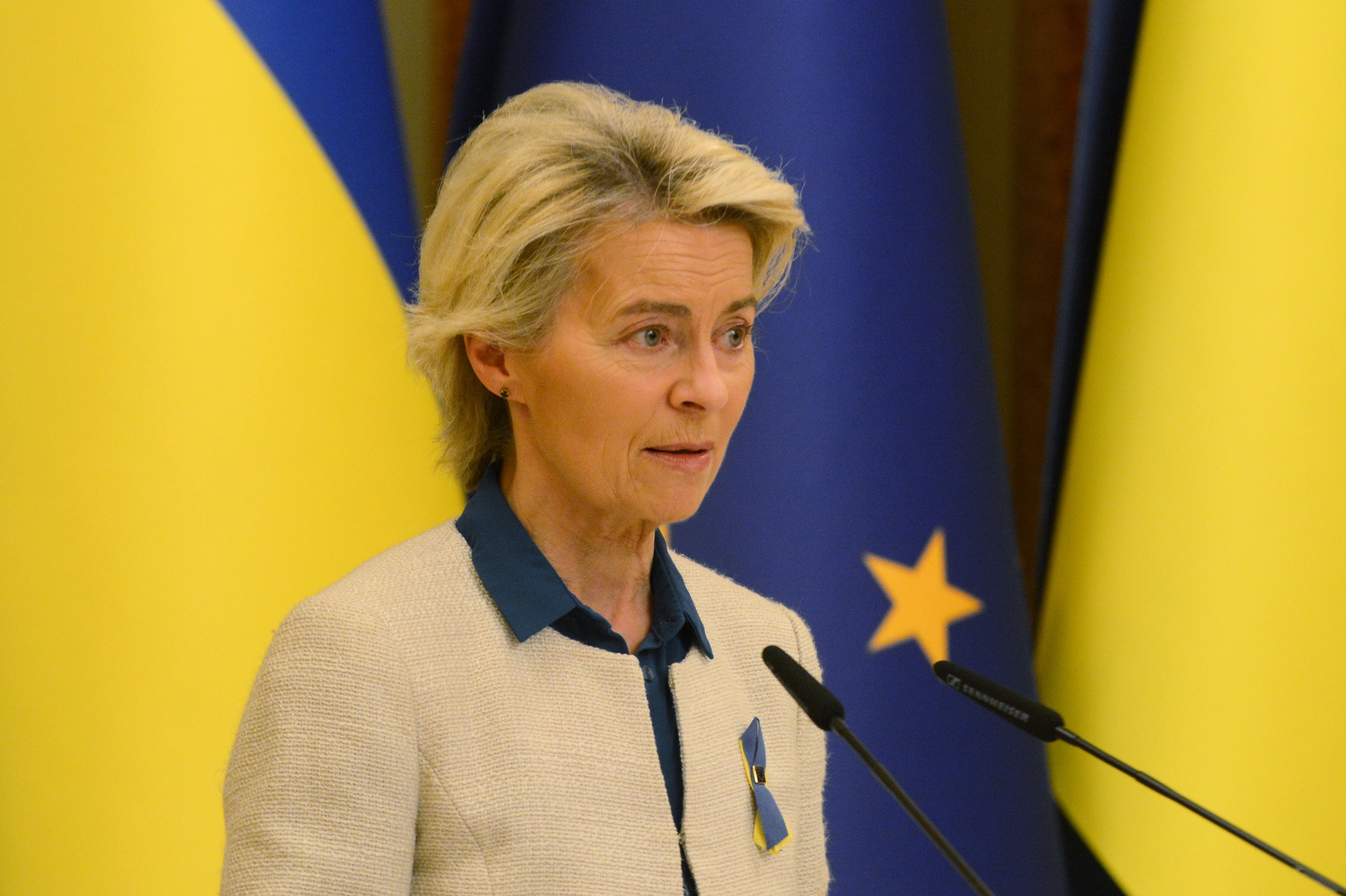 Ursula von der Leyen durante su comparecencia hoy en Kiev