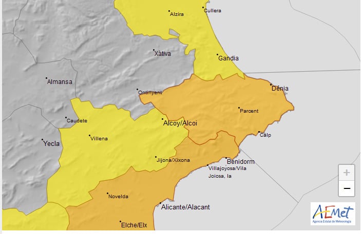 Alertas meteorológicas para la provincia de Alicante el 23 de mayo de 2025