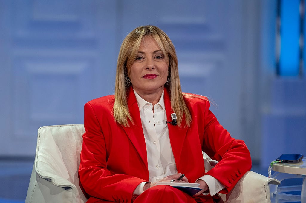La primera ministra italiana, Giorgia Meloni, en el set del programa de televisión "Porta a Porta", el 21 de enero de 2026