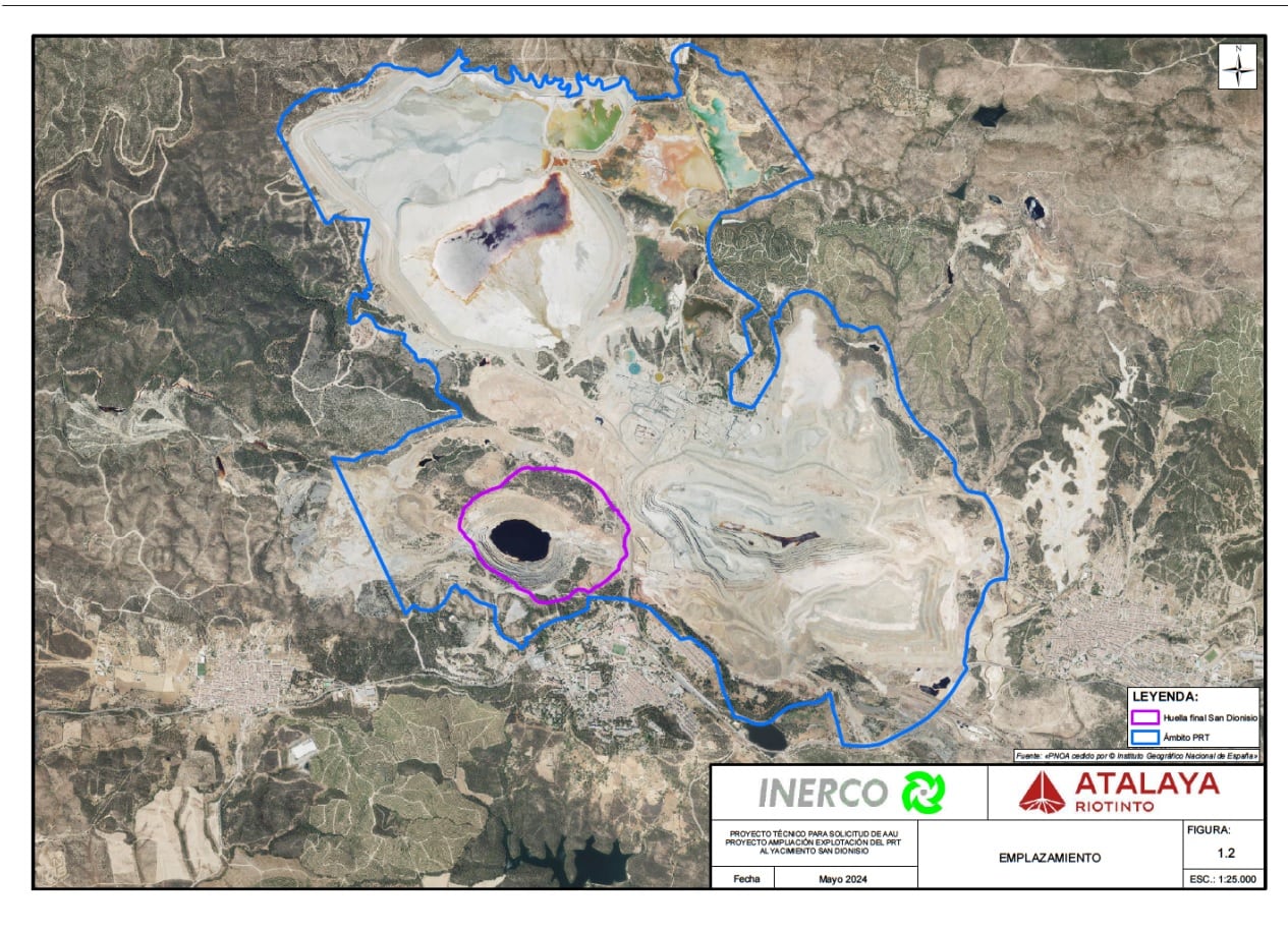 Atalaya Riotinto. Mapa de ubicación del yacimiento &#039;San Dionisio&#039;