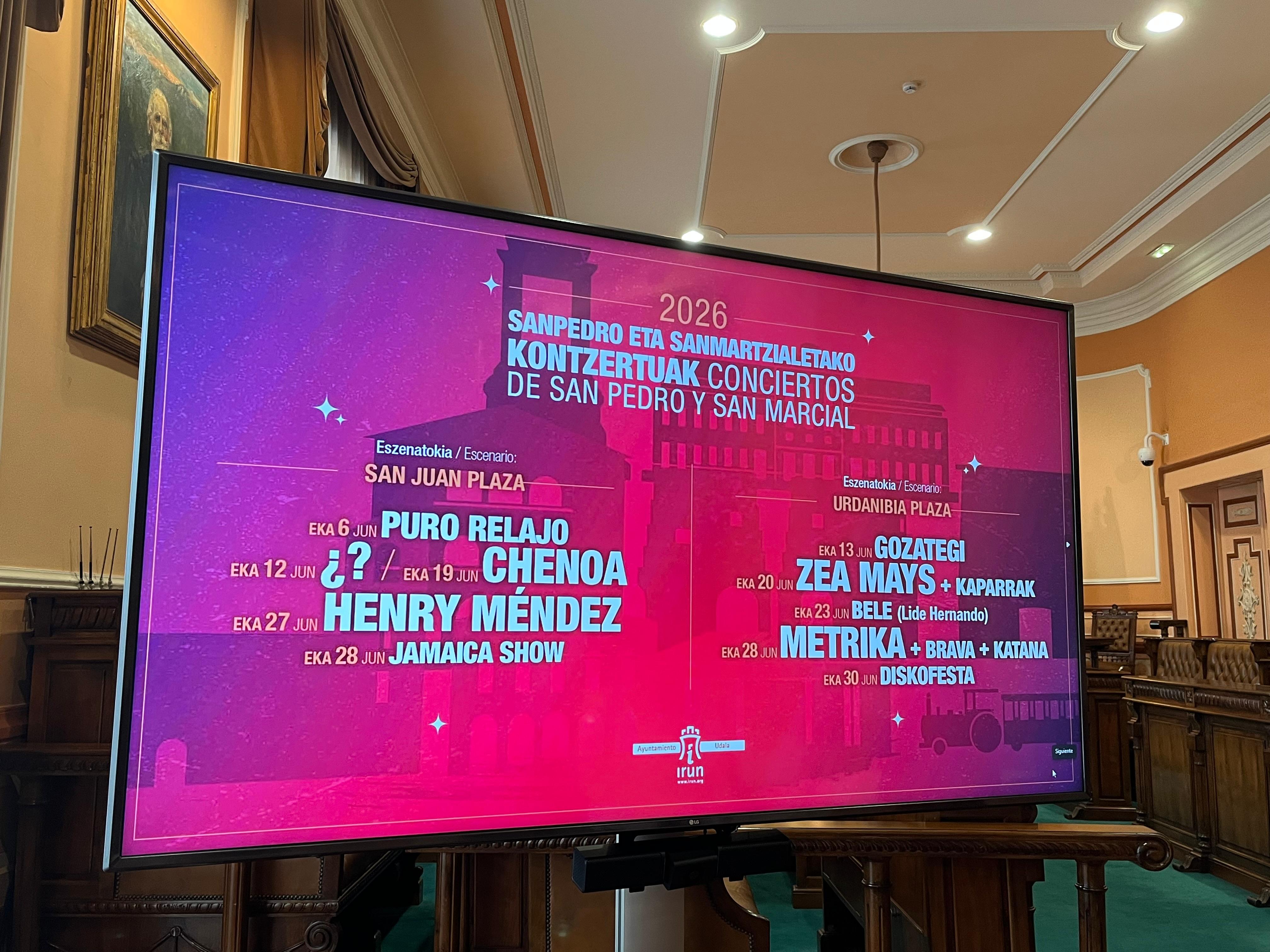 El cartel de Conciertos de las fiestas de San Pedro y San Marcial.