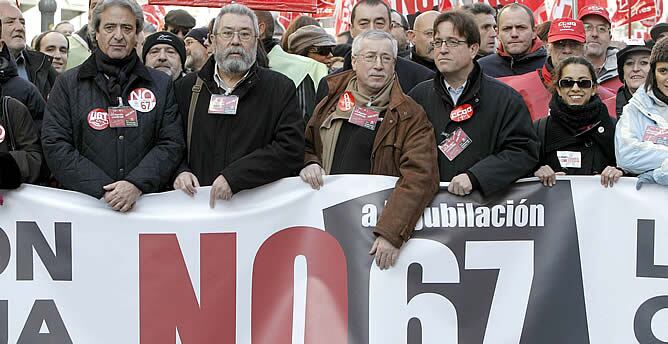 José Ricardo Martínez, Javier López, Cándido Méndez y Ignacio Fernández Toxo, en la cabecera de la manifestación convocada en Madrid