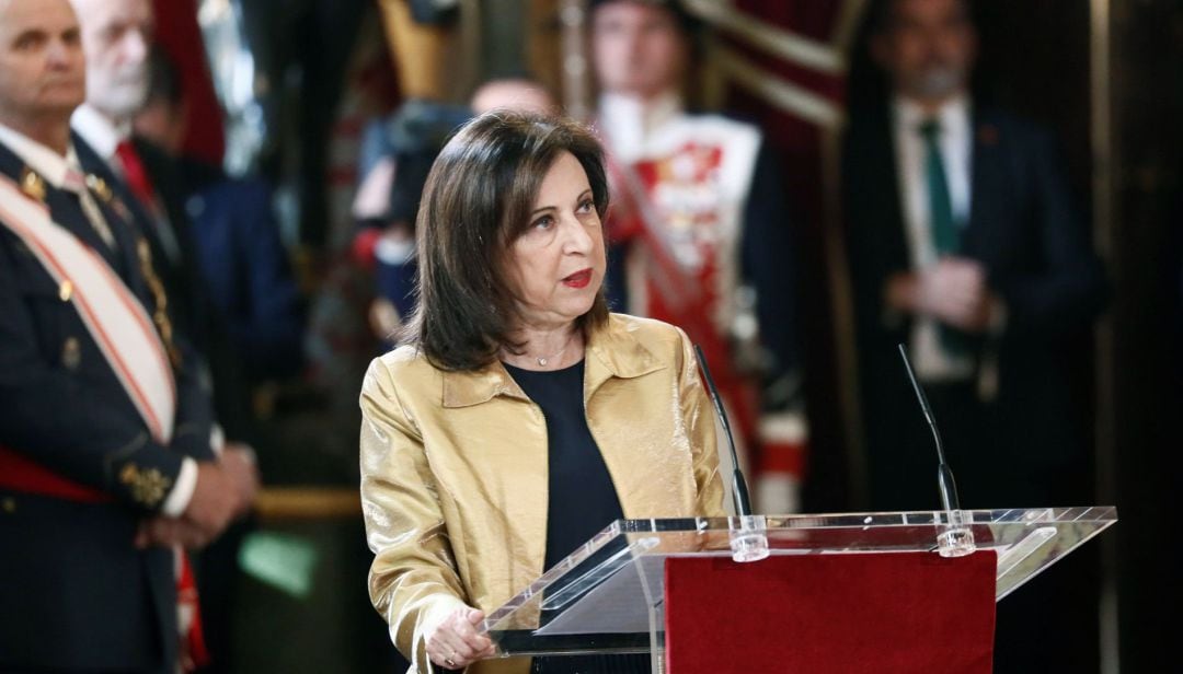 La ministra de Defensa y de Asuntos Exteriores en funciones, Margarita Robles, interviene en la celebración de la Pascua Militar de 2020 en el Palacio Real de Madrid.