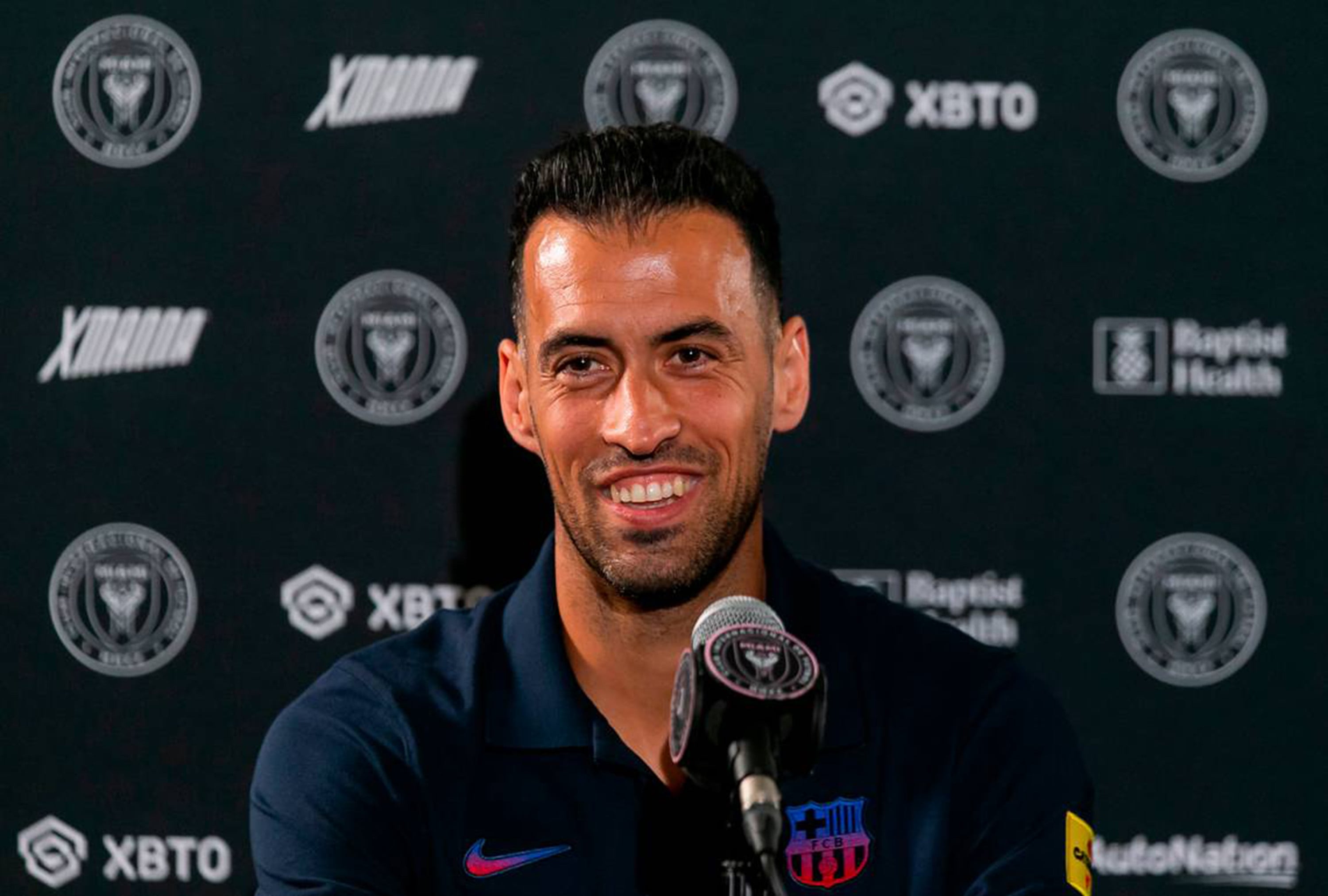 Sergio Busquets durante una rueda de prensa previa al Inter de Miami - Barça. (Matias J. Ocner/Miami Herald/Tribune News Service via Getty Images)