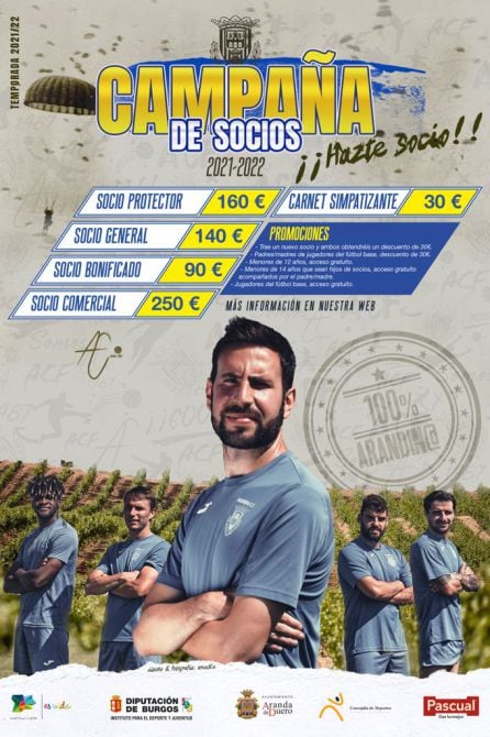 Cartel de la campaña de socios de la Arandina con los precios de cada carné.