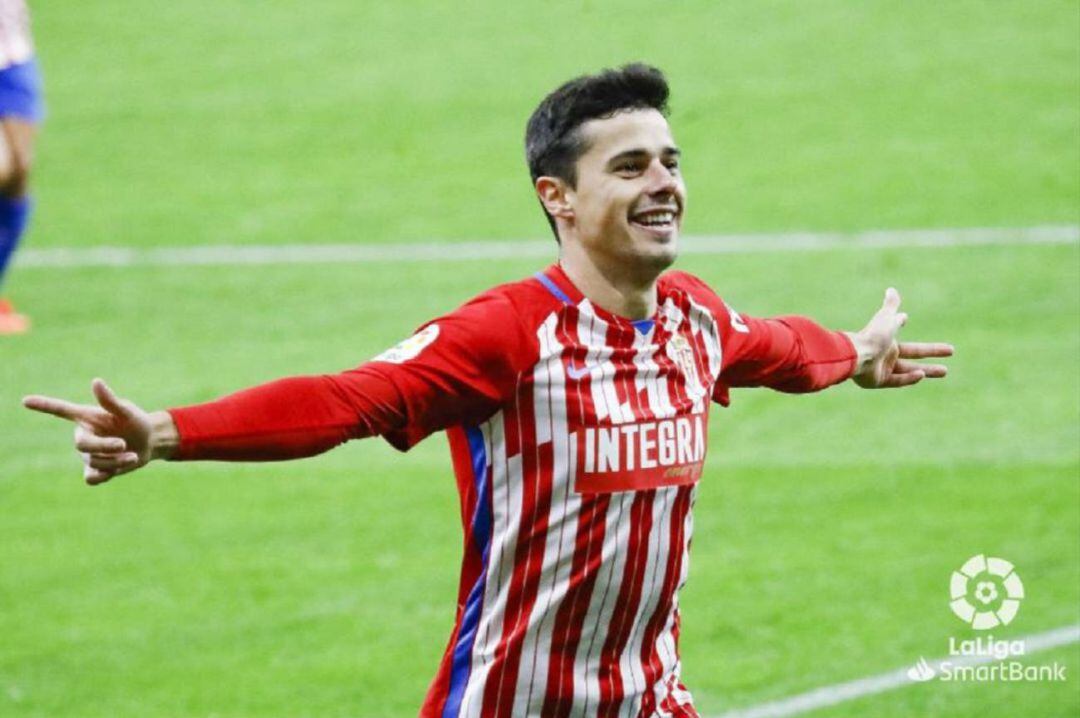 Gaspar celebra un gol con el Sporting. 