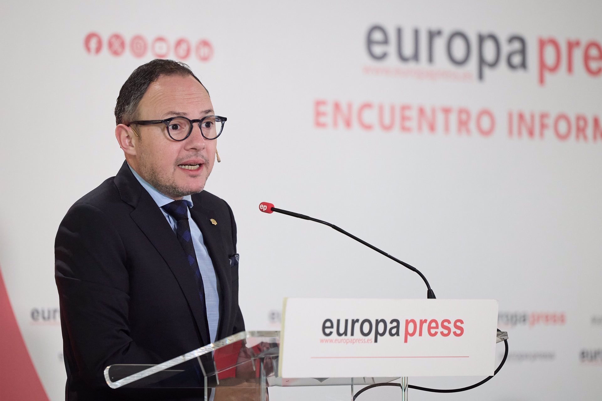 El cap de Govern, Xavier Espot, a la trobada informativa d&#039;aquest dimarts a Madrid organitzada per l&#039;agència Europa Press.