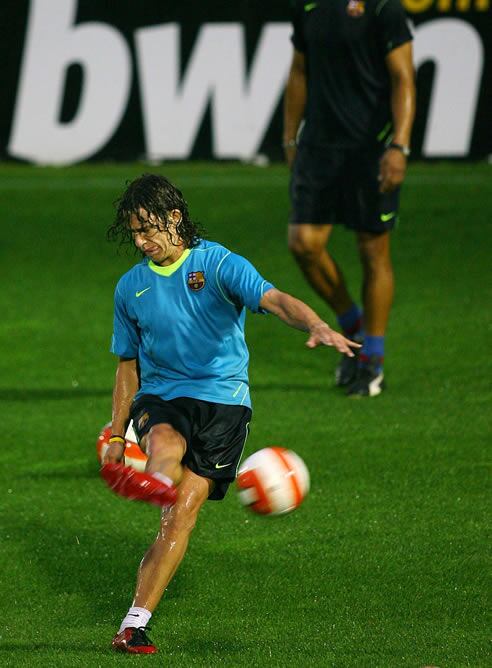 Puyol durante el último entrenamiento.