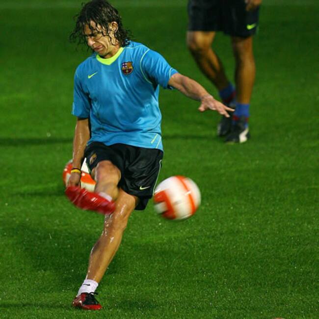 Puyol durante el último entrenamiento.
